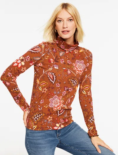 Talbots Plus Petite - Classic Turtleneck Top - Blooming Jacobean - Acorn Brown/autumn Orange - 1x