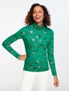 Talbots Plus Petite - Classic Turtleneck Top - Shining Snowflakes - Lush Green - 3x  In Green