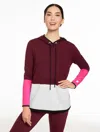 Talbots Plus Petite - Colorblock Bungee Hem Hoodie - Rich Burgundy - 2x  In Multi