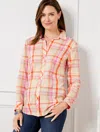 Talbots Cotton Button Front Shirt - Basket Plaid - Clementine - 2x  In Clementine