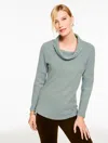 Talbots Plus Petite - Cowl-neck Waffle Knit Pullover Sweater - Stripe - Burnt Olive/breezy Blue - 3x  In Gray