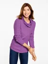 Talbots Plus Petite - Cowl-neck Waffle Knit Pullover Sweater - Stripe - Violetta/party Plum - 1x  In Purple