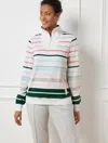 Talbots Plus Petite - Cozy Crush Half-zip Pullover Sweater - Budding Stripe - White - 1x  In White