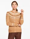 Talbots Plus Petite - Crewneck Cardigan Sweater - Fair Isle Yoke - Camel Heather - 3x  In Neutral