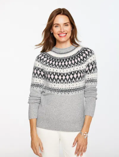 Talbots Plus Petite - Crewneck Sweater - Persian Fair Isle - Grey Sky Heather - X  In Gray
