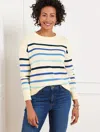 Talbots Plus Petite - Crewneck Sweater Pullover - Multi Stripe - Ivory/indigo - 1x  In Ivory,indigo