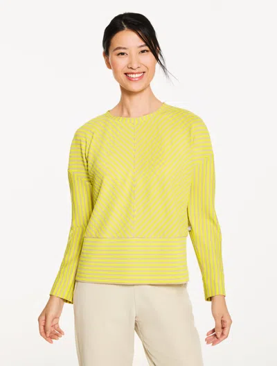 Talbots Plus Petite - Crewneck Sweater Pullover - Resolution Stripe - Oat/bright Citron - 3x  In Yellow