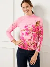 Talbots Plus Size - Crewneck Sweater Pullover - Watercolor Bouquets - Soft Pink - 2x  In Soft Pink