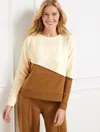 Talbots Plus Petite - Crewneck Sweatshirt - Colorblock - Ivory/toffee Brown - 2x