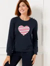 Talbots Plus Petite - Crewneck Sweatshirt - Heart - Blue - X  In Blue