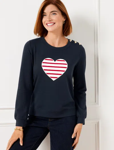 Talbots Plus Petite - Crewneck Sweatshirt - Heart - Blue - X
