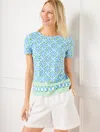 Talbots Plus Petite - Crewneck T-shirt - Diagonal Tiles - White/lakeside Blue - 3x