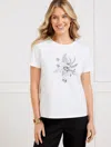Talbots Plus Petite - Crewneck T-shirt - Floral - White - 1x  In White