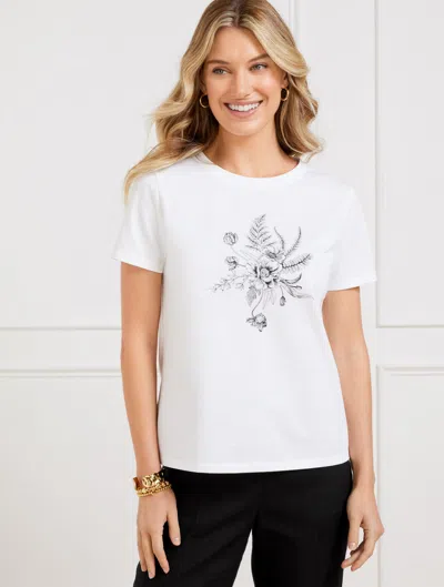 Talbots Plus Petite - Crewneck T-shirt - Floral - White - 1x