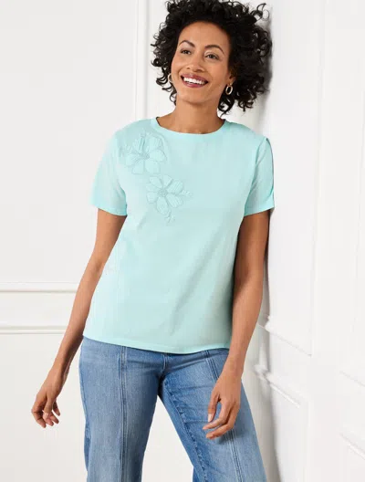 Talbots Plus Petite - Crewneck T-shirt - Floral Appliquã© - Blue Ice - 2x - 100% Cotton