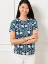 Talbots Petite - Crewneck T-shirt - Intricate Flowers - Ink/ivory - Small  In Ink,ivory