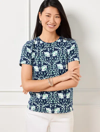 Talbots Petite - Crewneck T-shirt - Intricate Flowers - Ink/ivory - Small  In Ink,ivory