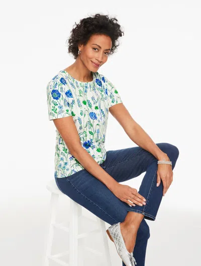 Talbots Plus Petite - Crewneck T-shirt - Lively Wildflowers - Ivory/blueberry - 1x