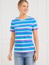Talbots Plus Petite - Crewneck T-shirt - Painted Stripe - Deep Sea Blue - 3x  In Deep Sea Blue
