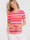 Talbots Plus Petite - Crewneck T-shirt - Painted Stripe - White/hot Coral - 3x  In White,hot Coral