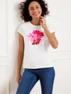 Talbots Petite - Crewneck T-shirt - Placed Poppy - White/red - 2xs  In White,red