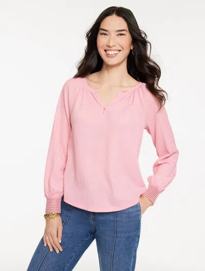 Talbots Plus Petite - Crinkle Split Neck Top - Orchid Pink - 3x