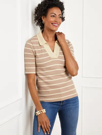 Talbots Plus Petite - Crochet Polo - Stripe - Fawn/ivory - 3x