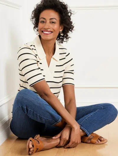 Talbots Plus Petite - Crochet Polo - Stripe - Ivory/black - X