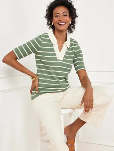Talbots Plus Petite - Crochet Polo - Stripe - Spring Moss/ivory - 2x