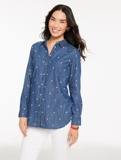 Talbots Plus Petite - Denim Button Front Shirt - Valentine Heart - Indigo Night Wash - 3x - 100% Cotton Talb In Blue