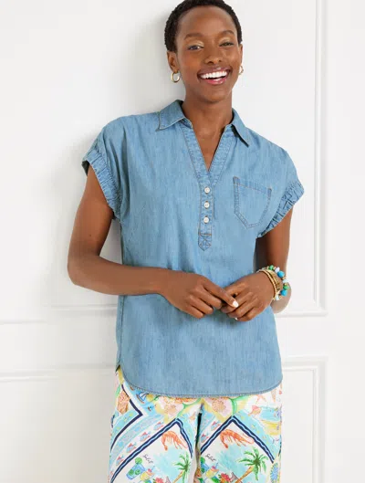 Talbots Plus Petite - Denim Popover Shirt - Azure Wash - Azure Sea Wash - 3x