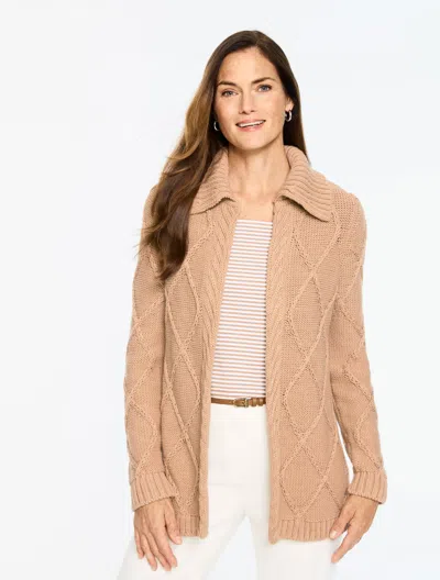 Talbots Plus Petite - Diamond Cable Cardigan Sweater - Island Sand - 3x - 100% Cotton  In Brown