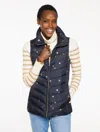 Talbots Plus Petite - Down Puffer Vest - Scattered Snowflakes - Indigo/gold Foil - 3x  In Blue