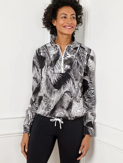 Talbots Plus Petite - Drawcord Hem Pullover Sweater - Breezy Palms - Black/white - 2x  In Multi