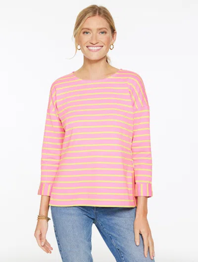 Talbots Plus Petite - Drop Shoulder Crewneck T-shirt - Greenfield Stripe - Limeade - Lilac Chiffon/limeade - In Pink