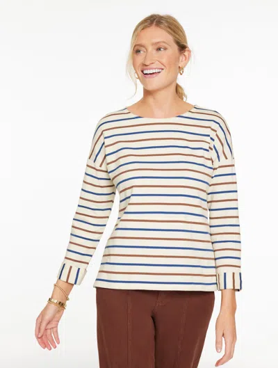 Talbots Plus Petite - Drop Shoulder Crewneck T-shirt - Greenfield Stripe - Navy Dusk - Ivory/navy Blue Dusk  In Multi