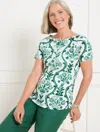 Talbots Plus Size - Effortless Jersey Bateau Neck T-shirt - Damask Bouquet - White/heritage Green - 3x Talbo In White,heritage Green