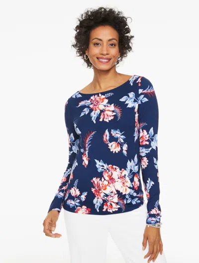 Talbots Plus Petite - Effortless Jersey Bateau Neck Top - Foliage Blooms - Ink - 2x  In Black
