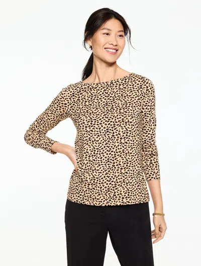 Talbots Plus Petite - Effortless Jersey Bateau Neck Top - Tricolor Cheetah - Sesame - 2x  In Brown