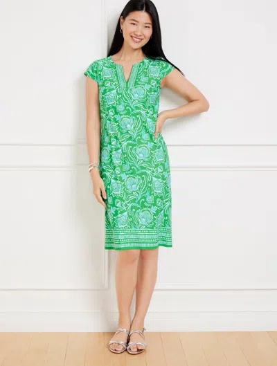 Talbots Plus Petite - Effortless Jersey Shift Dress - Jacobean Fantasia - Bright Green - 3x