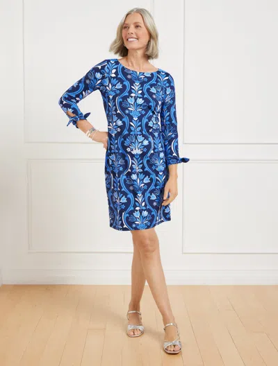 Talbots Plus Petite - Effortless Jersey Tie Sleeve Dress - Damask Bouquet - Ink - 2x