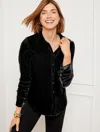Talbots Effortless Velvet Button Front Shirt - Black - 3x  In Black
