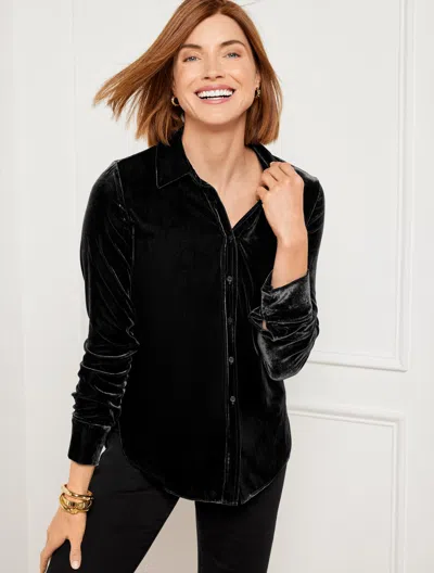 Talbots Effortless Velvet Button Front Shirt - Black - 3x