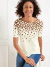 Talbots Plus Petite - Elbow Sleeve Bateau Neck T-shirt - Falling Leopard - Ivory/sierra Brown - 3x