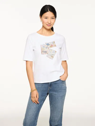 Talbots Plus Petite - Elbow Sleeve Crewneck T-shirt - Postcard - White - 2x