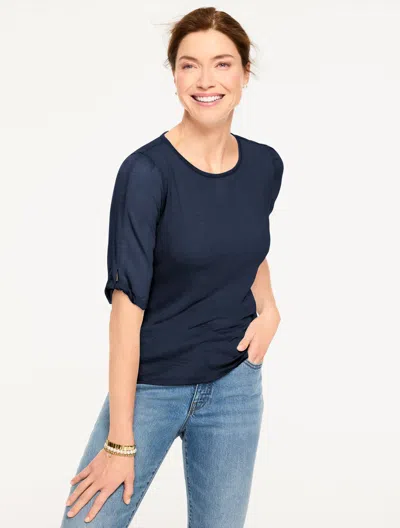 Talbots Plus Petite - Elbow Sleeve Knot Top - Blue - X