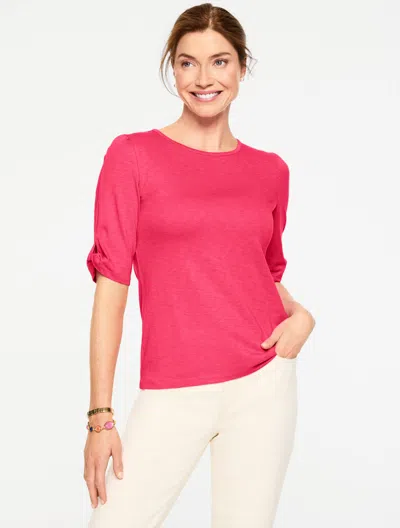 Talbots Plus Petite - Elbow Sleeve Knot Top - Cherry Wine - 1x  In Burgundy