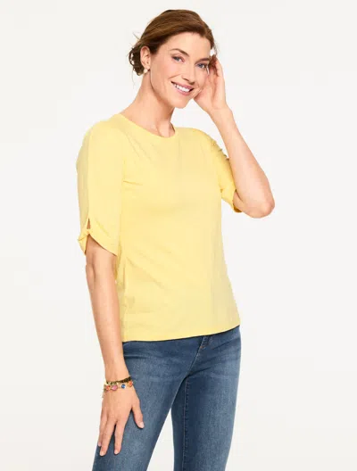Talbots Plus Petite - Elbow Sleeve Knot Top - Daisy - 1x  In Yellow