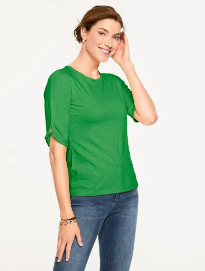 Talbots Plus Petite - Elbow Sleeve Knot Top - Hillside Green - 2x