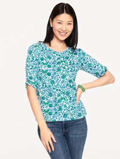 Talbots Plus Petite - Elbow Sleeve Knot Top - Jumping Jacobean - White - 3x